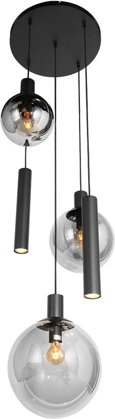 Steinhauer - Pendelleuchte - Bollique LED - schwarz - Glas Metall Rauchglas - Ø 60cm - E27 GU10 - 3800ZW