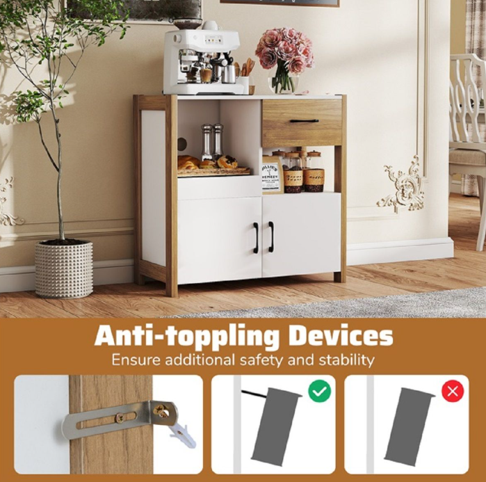 Coast Sideboard mit 2 Türen und einer Schublade – Weiß – 82 x 40 x 81 cm – Ausziehbare Ablage, modern-ländlicher Stil