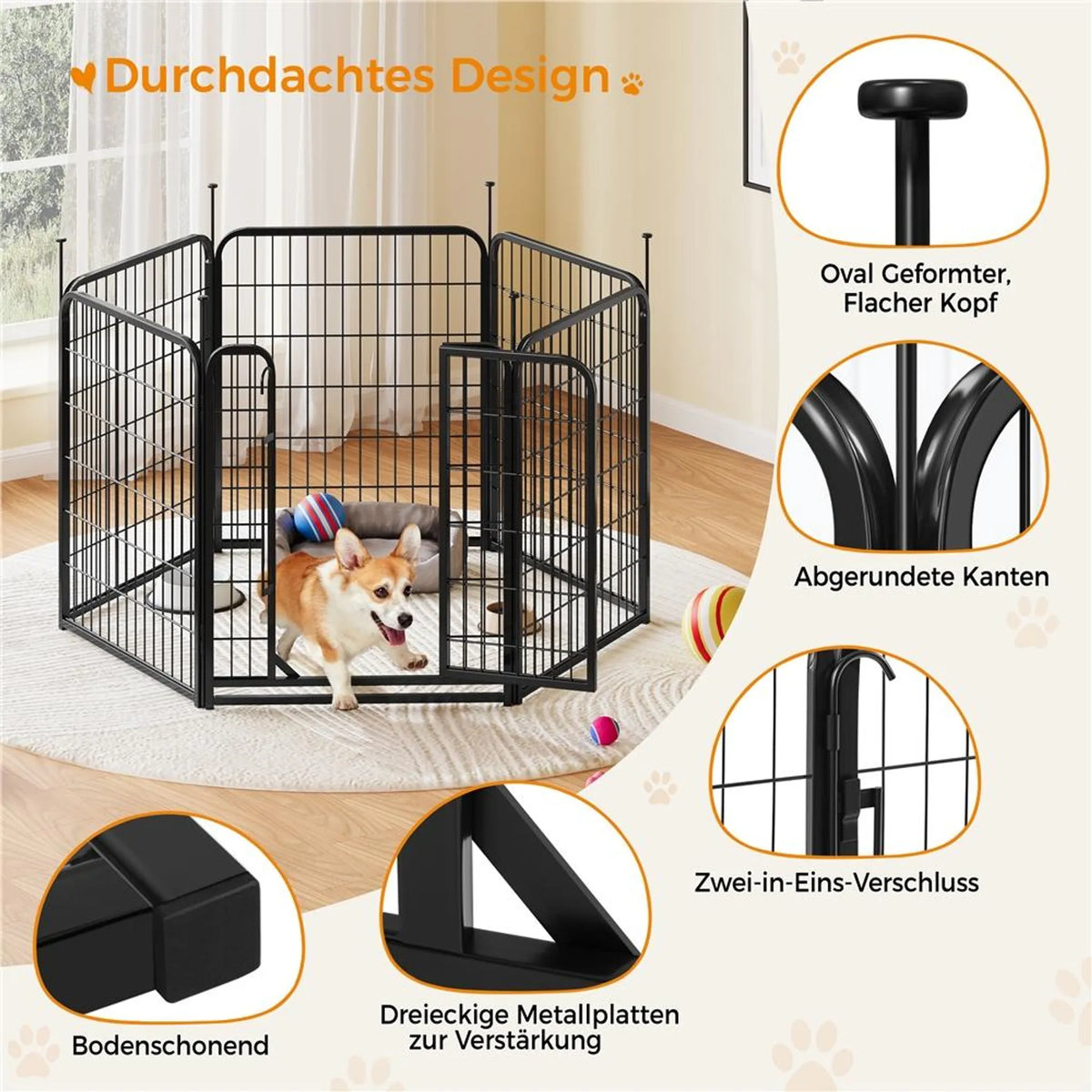 Yaheetech – Sicherer und flexibler Hundepark mit 6 Elementen, 80 cm – Mattschwarz – Metall