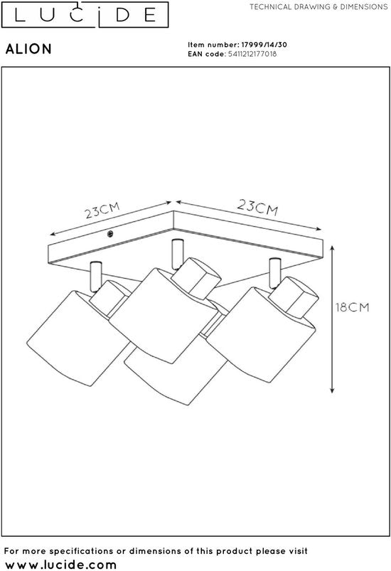 Lucide ALION – Deckenstrahler (Deckenleuchte) – 4xE14 – Schwarz