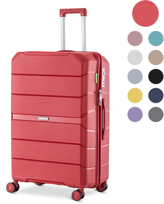 SKYCASES Urban Adventurer - Großer Reisekoffer - Zahlenschloss - 49x30x75cm - 110L - Reisekoffer mit Kofferschloss - Spinner-Räder - Rot V2