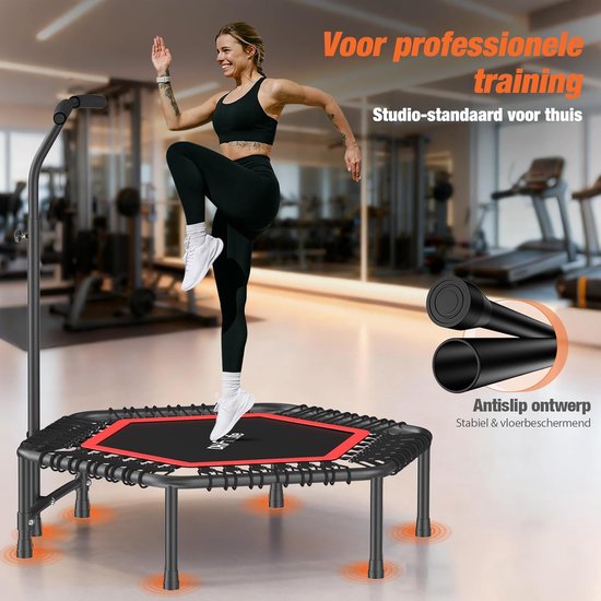DH FitLife Fitness Indoor Trampolin | Ø114cm 45-inch Mini-Trampolin für Cross Jumping | Belastbarkeit 150 KG | Mit 3 verstellbaren Griffpositionen | Stabie