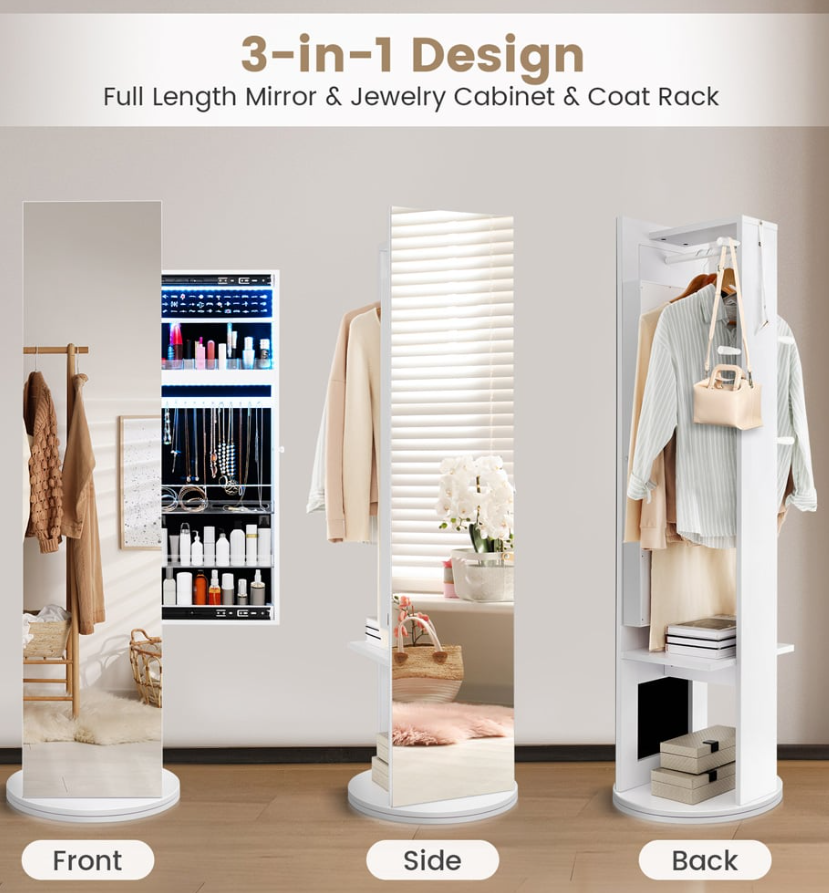 costway Swivel Jewelry Cabinet mit Ganzkörperspiegel