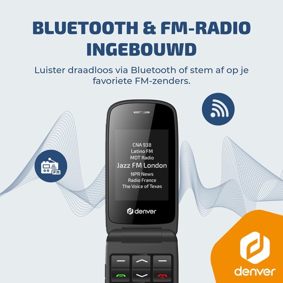 Denver Senioren-Handy 4G – Große Tasten – SOS-Taste – Ohne Smartphone aufwachsen – Ladestation – GSM – Bluetooth – FM-Radio – Vollständig auf Niederländisch und Französisch – Modell 2026 – BAS24800L
