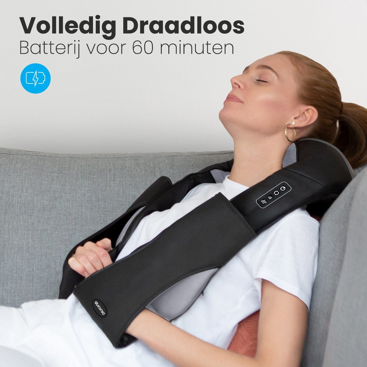 Auronic - Shiatsu-Massage-Kissen - Elektrisches Nackenmassagegerät - Infrarot - Kabellos - Schwarz