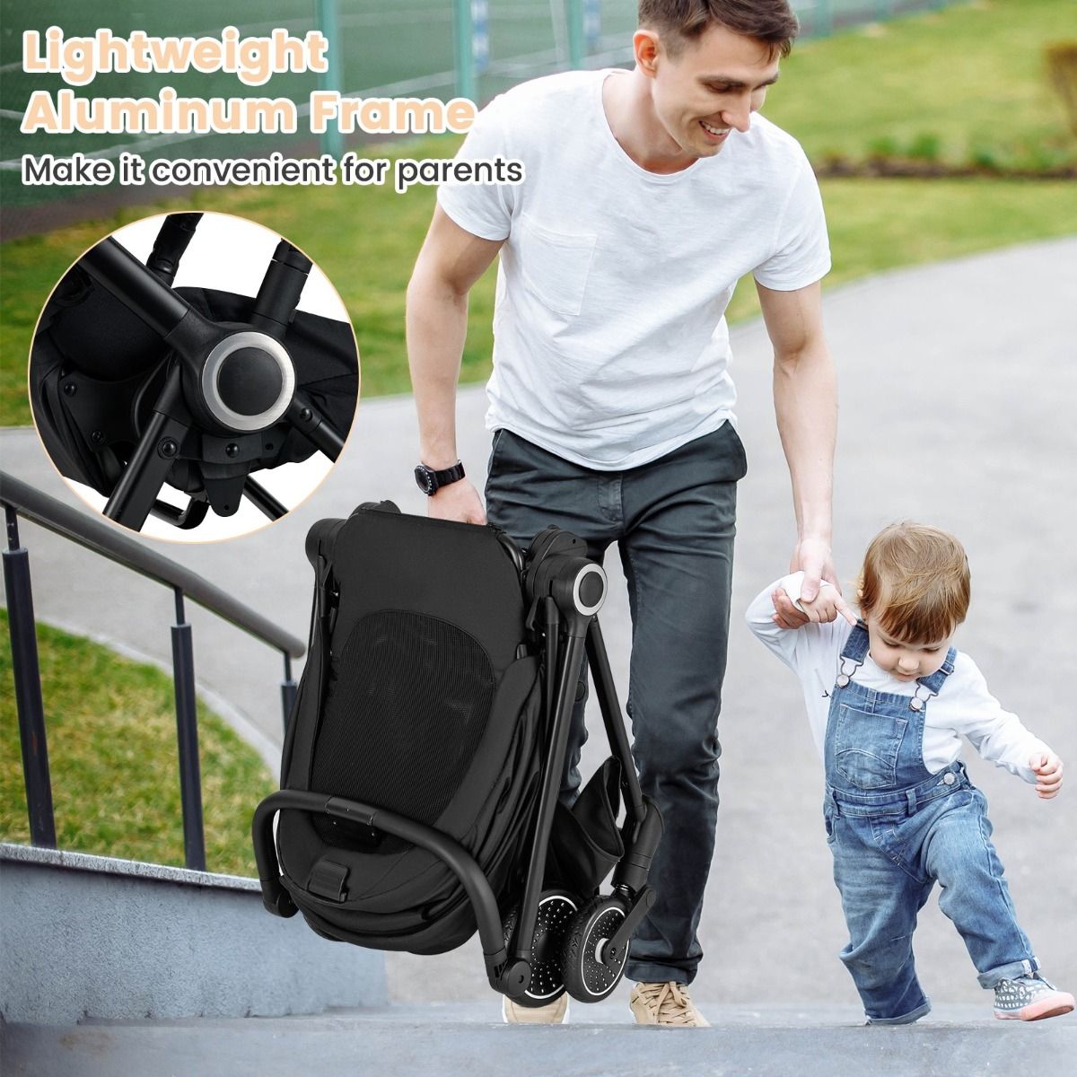 Coast Faltbarer Kinderwagen 94x51x102 cm Schwarz mit umkehrbarem Sitz, verstellbarer Rückenlehne und Verdeck