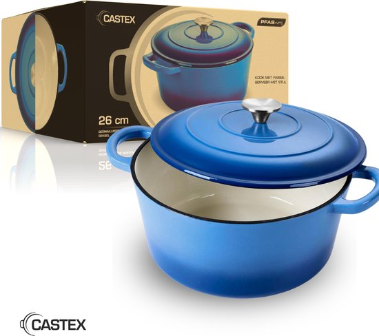 Castex Elegance Royal Gusseisen Kasserolle - Antihaftbeschichtung - 26 cm - 4,65 L - Induktion - Blau
