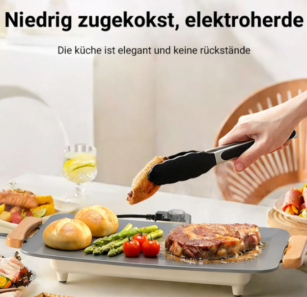 Woox Elektrogrill aus Aluminium – 56 x 26 x 7,5 cm – 1360 W mit Antihaftbeschichtung