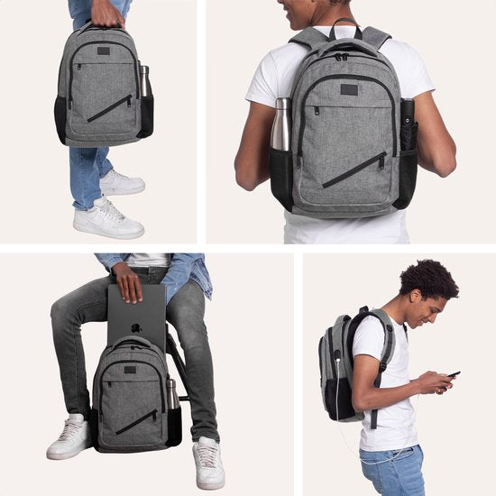TRVLMORE Rucksack - 28L - 15.6 Zoll - Laptop-Rucksack - Schultasche - Männer und Frauen - Laptoptasche - Spritzwassergeschützt Grau
