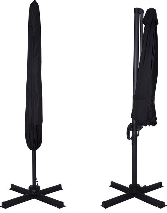 VONROC Premium Floating Parasol Bardolino Ø300cm - Inkl. Kreuzfuß & Schutzhülle - Runder Sonnenschirm - 360° drehbar - Neigbar - UV-beständiges Tuch - Schwarz