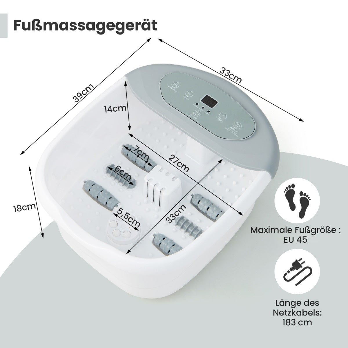 Coast Fußmassagegerät Fußbad mit herausnehmbarem Pedikürestein 1 Stunde Abschaltautomatik grau