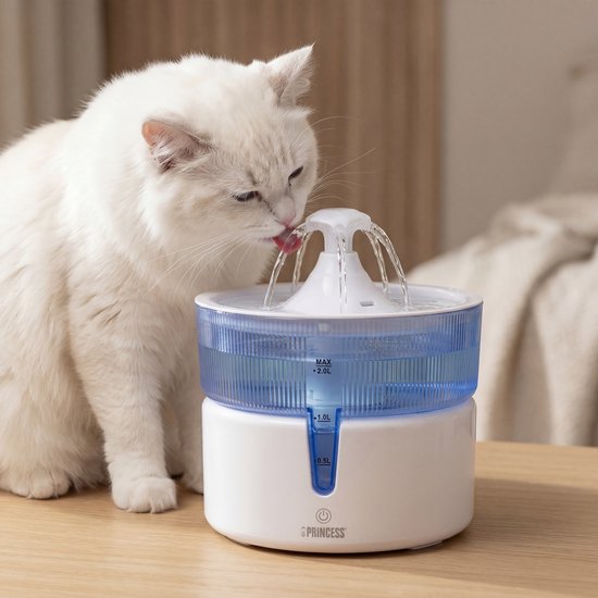Princess Trinkbrunnen für Katzen – 2 Liter – 4-stufige Filterung – Flüsterleise 30 dB – BPA-frei – Kabellose Pumpe – inkl. Filter - Katzen & Hunde - Leicht zu reinigen - 620010