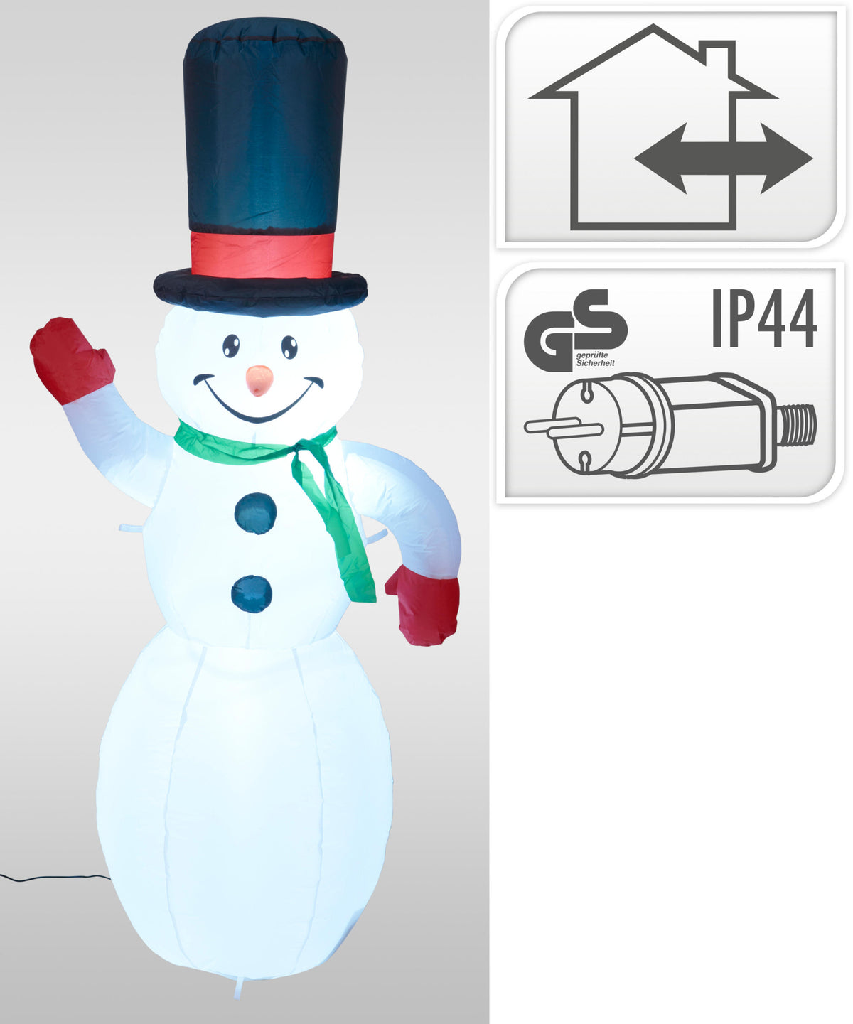 Nampook Aufblasbarer Schneemann mit LED, 150 cm – Weiß – 210T-Polyestergewebe