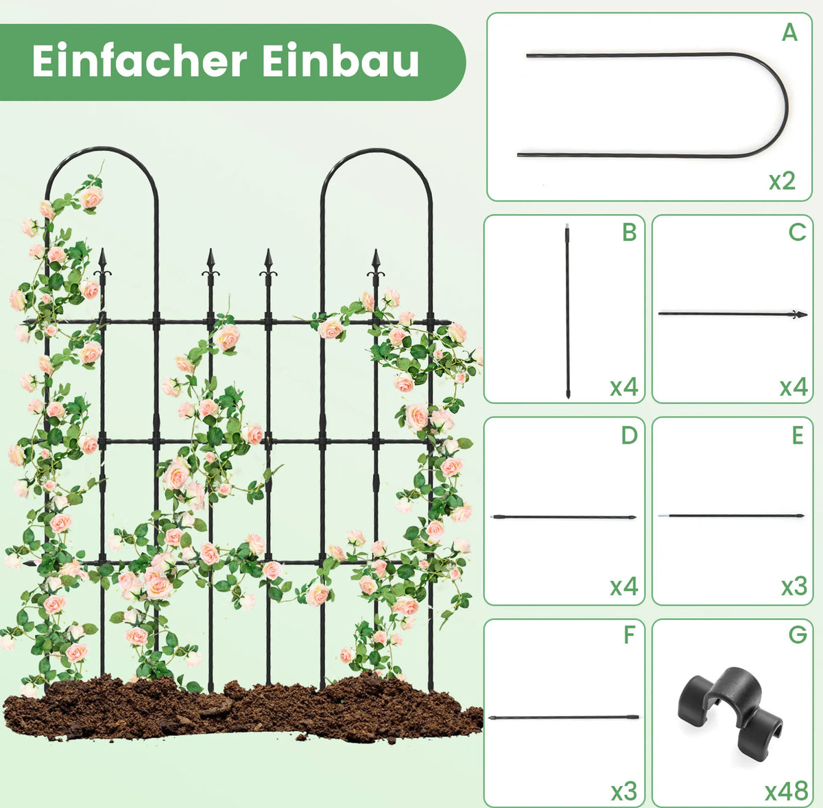 Coast Pflanzenregal für Kletterpflanzen und Rosen - 146 x 186 cm - Schwarzes Metall-Gartenregal für Blumen, Gemüse und Kletterpflanzen
