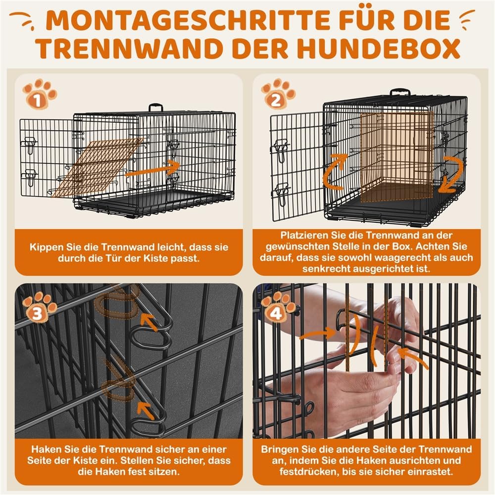 Yaheetech Faltbare Hundebox XL – 107 x 66 x 74,5 cm – 2 Türen mit Trennwand und herausnehmbarem Boden – Schwarz