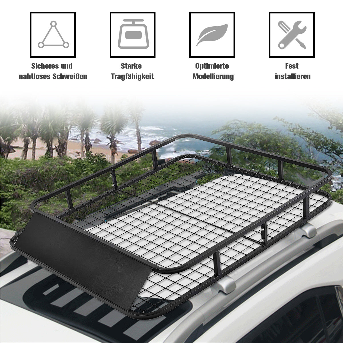Coast Universal-Dachträger Auto-Gepäckträger Dachkorb aus Stahl 122,5 x 102 x 15 cm schwarz