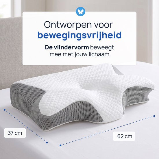 Alyze Anti-Schnarch-Kissen – Für jede Schlafposition – 62 x 37 cm – Kopfkissen – Ergonomisch – Schlaf – Schmetterling – Kissen – Nackenbeschwerden – Memory-Schaum – weiß – Alyze