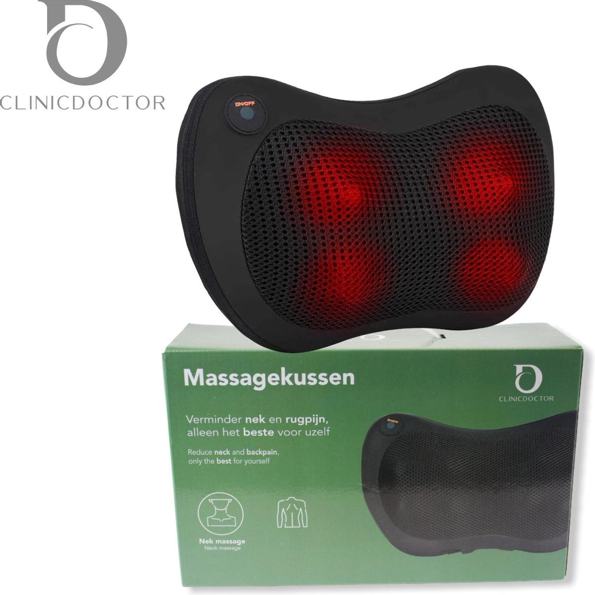 Auronic Shiatsu-Massage-Kissen - Elektrisches Nacken- und Rückenmassagegerät - mit Wärmefunktion - Schwarz