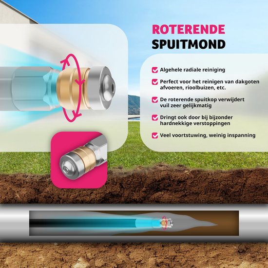 tectake Kanalisationsschlauch - Rohrreinigungsschlauch 2x Rohrreinigungsdüse - Abflussreiniger für Hochdruckreiniger - Rohrreinigung - Abflussleitung - Kanalreiniger - Toilettenreiniger - 30 Meter