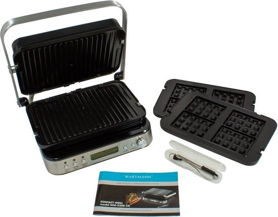 Wartmann WM-2208 CG, Keramischer Kontaktgrill, Sandwichmaker, Waffeleisen, PFAS-frei, Edelstahl.