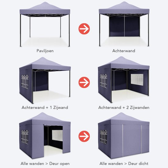 LifeGoods Partyzelt - Pavillon - EasyUp - faltbar - 4 Seitenwände - wasserdicht - mit Tragetasche mit Rädern - 3x3 Meter - Dunkelblau