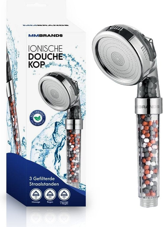 MM Brands Ionischer Duschkopf - Wassersparender Duschkopf - Hochdruck-Handbrause mit Filter - Regendusche
