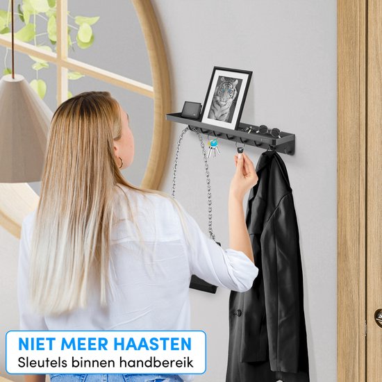 Happy Goods XL Schlüsselablage Schwarz- Schlüsselhalter- inkl. Schrauben - Edelstahl - Schlüsselschrank - Schlüsselablage mit Behälter