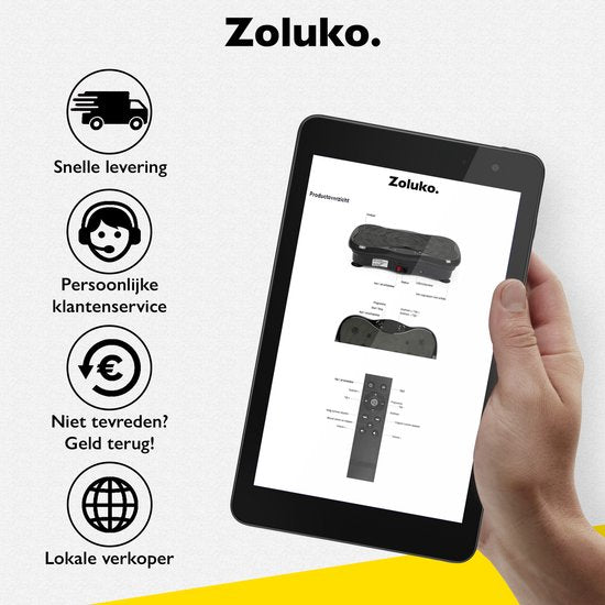 Zoluko - Fitness Vibrationsplatte - mit Bluetooth Funktion - Inkl. E-Book, Widerstandsbänder und Fernbedienung - USB Anschluss - Anti-Rutsch Gummi - Schwarz