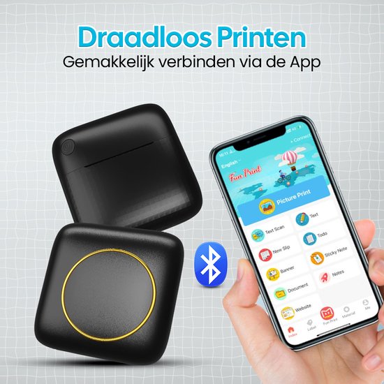 Gatson Mini-Drucker - Inklusive 14 Rollen Papier (Sticker, Normal & Farbe) + 5 Stifte - Mini-Drucker für das Handy - Pocket-Drucker - Mobiler Fotodrucker
