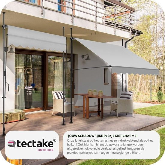 Tectake Klemmmarkise - Sonnenschirm - Verstellbar - Balkon - 200 x 180 cm - Hellgrau