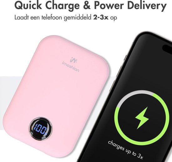imoshion Powerbank 10000 mAh - Geeignet für MagSafe - Schnellladegerät 22,5W - LED-Anzeige - USB C & USB A - Wireless Powerbank Geeignet für iPhone 12/13/14/15/16 - Pink