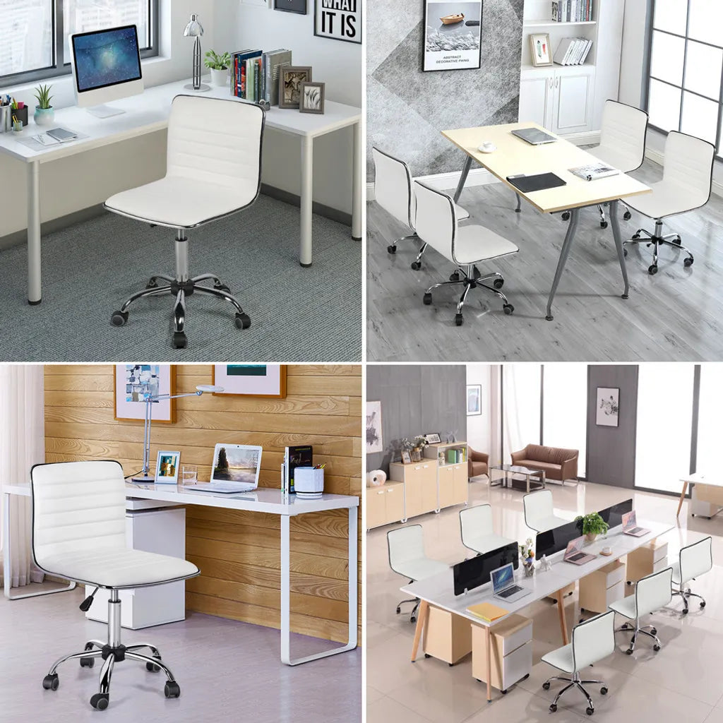 Yaheetech Bürostuhl ohne Armlehnen 48,5 x 48,5 x 78,5–93 cm – Weiß – Verstellbarer Drehstuhl mit Rollen