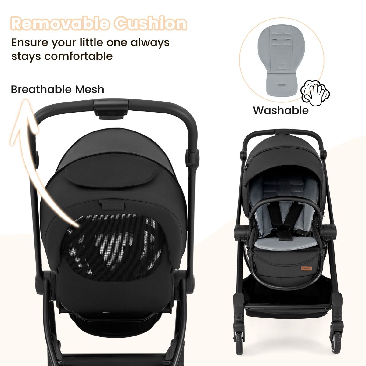 Coast Faltbarer Kinderwagen 94x51x102 cm Schwarz mit umkehrbarem Sitz, verstellbarer Rückenlehne und Verdeck
