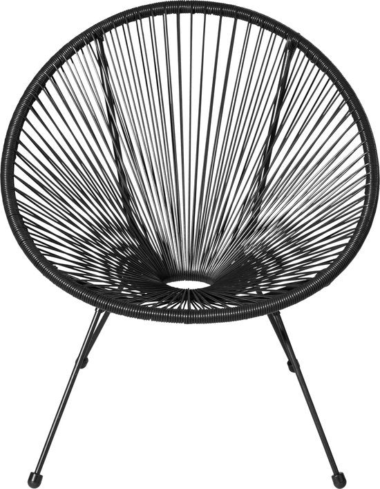 tectake - Gartenmöbel Bistro Set - 2 Stühle und 1 Tisch - Retro Egg Chairs im Acapulco-Stil - Wetterfest für drinnen und draußen - Gartenset für Terrasse oder Balkon - Schwarz