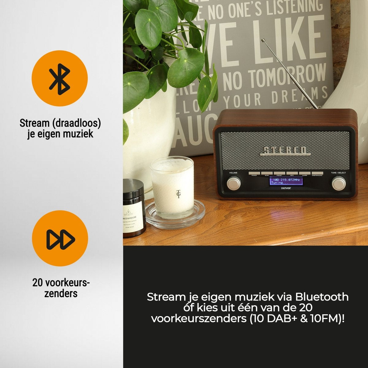 Denver - DAB-Radio - Retro-Radio - DAB+/ FM-Radio - Bluetooth - Holz