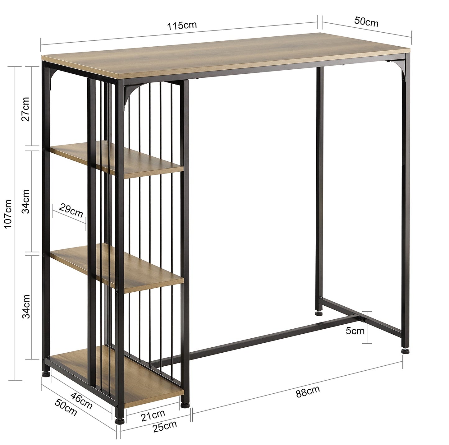 SoBuy Hoher Esstisch FWT84-PF - 3 Ablagen - 115 x 50 x 107 cm - Industrie