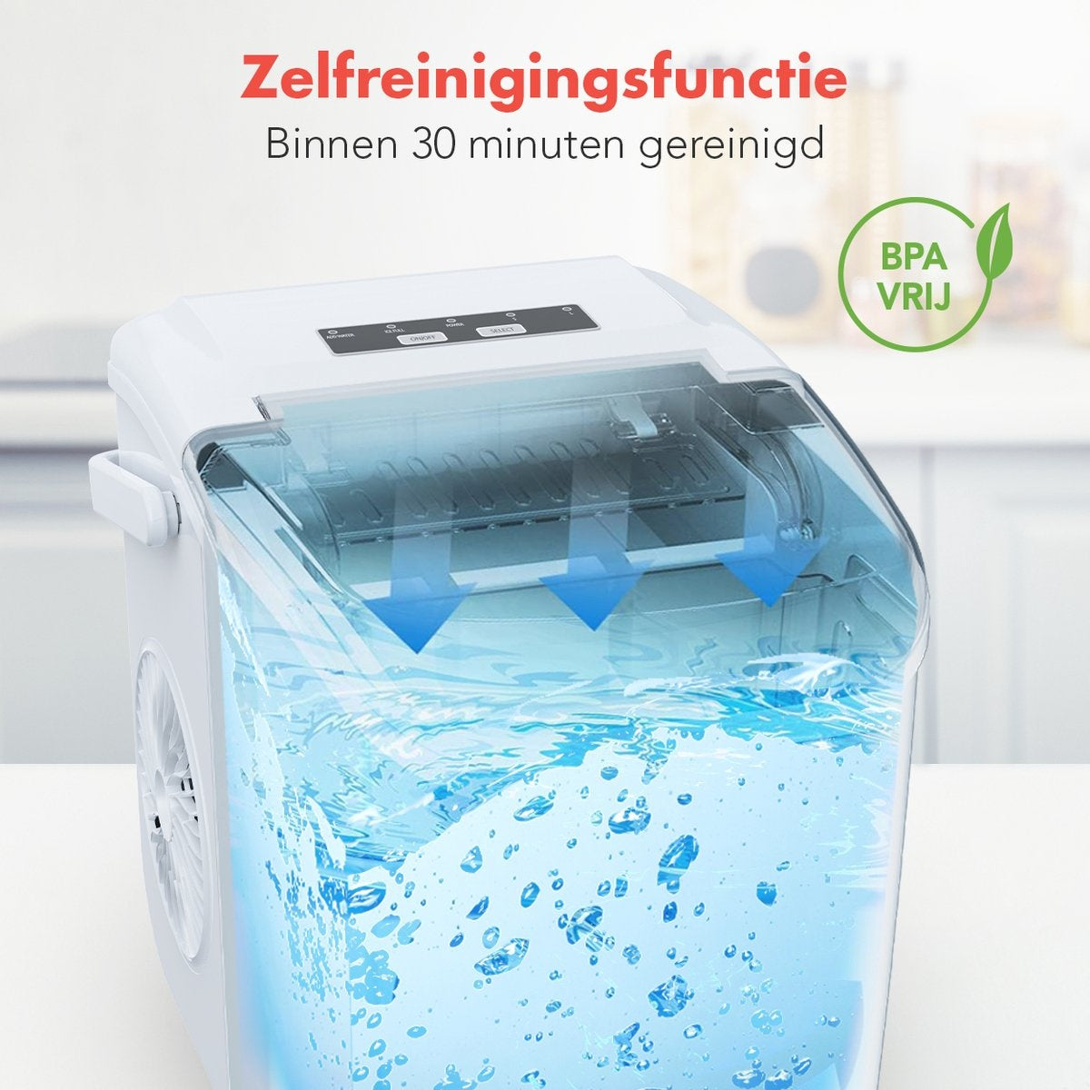 KitchenBrothers Eiswürfelbereiter - 7/10 min - Tragbar mit Handgriff - Inklusive Eisportionierer - Weiß