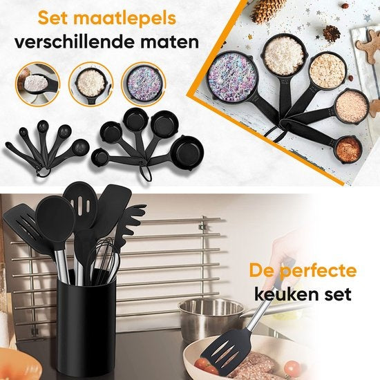 Strex Küchenutensilien-Set mit Halter 43-teilig - Hitzebeständig / BPA-frei / Silikon - Küchenutensilien