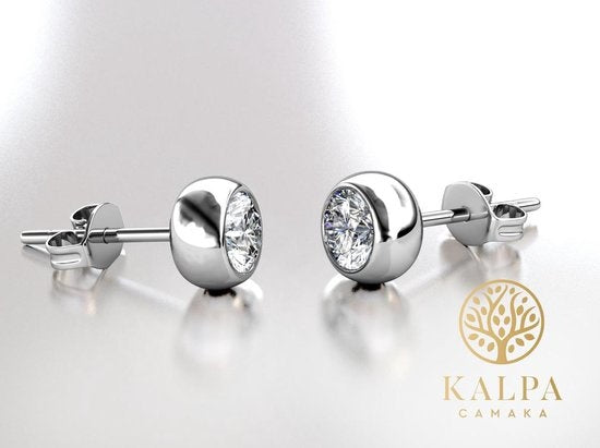 Yolora Damen Ohrringe mit runden Kalpa Camaka Kristallen - Farbe Silber - 18K Weißgold vergoldet