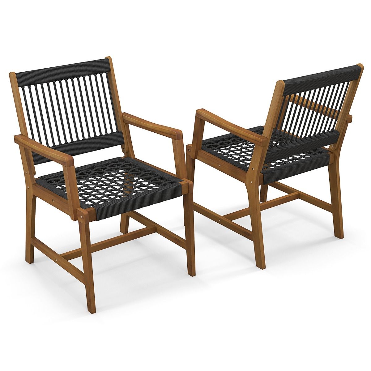 Coast 2er-Set Akazienholz-Stühle für den Außenbereich mit geflochtenem Seil, Schwarz/Natur, 64 x 57 x 90 cm
