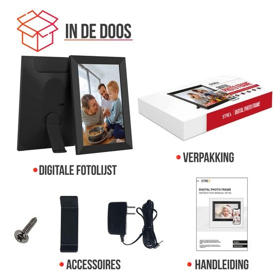 Strex Digitaler Fotorahmen mit WiFi - 10,1-Zoll-Touchscreen - Frameo Software über App