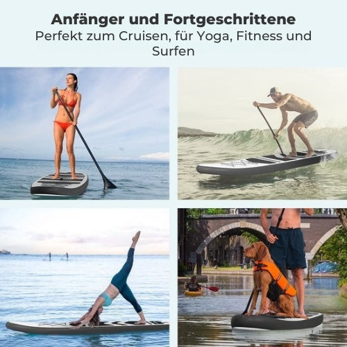 LifeGoods SUP Board - Aufblasbares Paddle Board - Komplettset - Max. 135KG - 320x81cm - Weiß/Schwarz