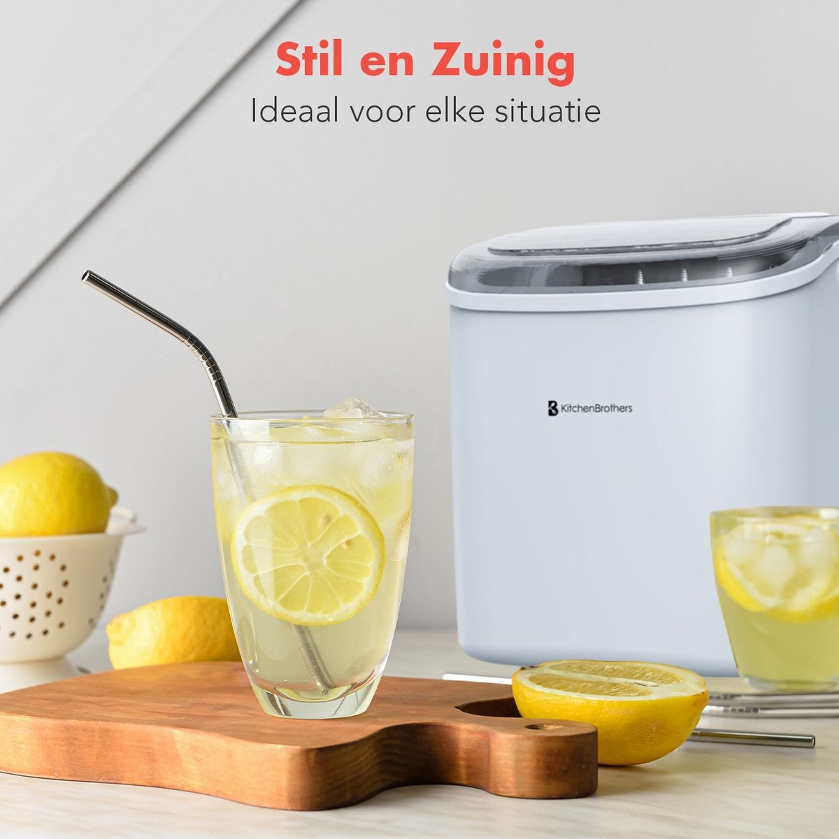 KitchenBrothers Eiswürfelbereiter - 7/10 min - Tragbar mit Handgriff - Inklusive Eisportionierer - Weiß