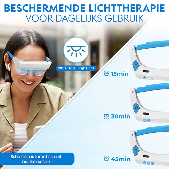 MM Brands Tageslichtlampe - Lichttherapiebrille - Winterdepression LED-Lichttherapie - Sicher für die Augen - Weiß und Blau