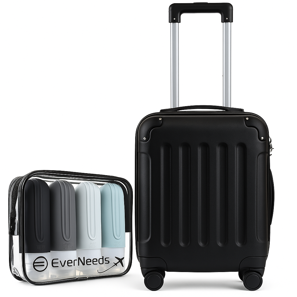 Handgepäckkoffer + Reiseflaschen - Kompaktes Reiseset für Flüssigkeiten & Gepäck