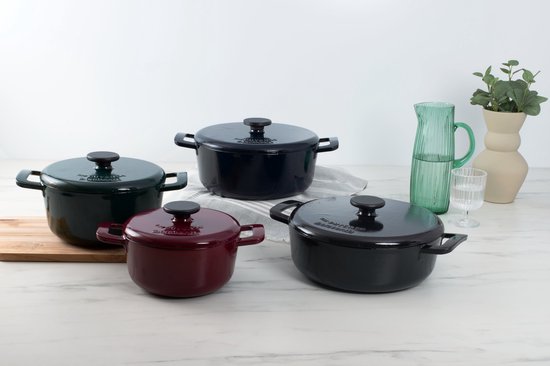 Brabantia The Dutch Oven XL Schmortopf 28cm - Hochwertiges Gusseisen - 100% PFAS frei - Doppelte Antihaftbeschichtung - RETRO - Induktion geeignet - Nachtblau