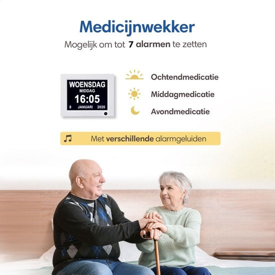 SafeLife Demenz-Uhr XL - Digitale Kalenderuhr - Mit Datum und Tag - Medizinischer Wecker, Alarmfunktion & Bilderrahmenfunktion - Alzheimer-Uhr / Senioren-Uhr