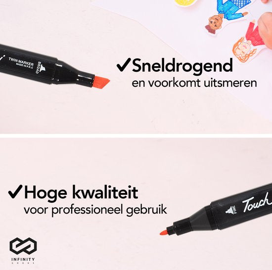 Infinity Goods Twinmarkers 168 Stück - Professionelle Alkoholmarker - Doppelseitige Spitze - Marker - Aufbewahrungstasche mit Halterung