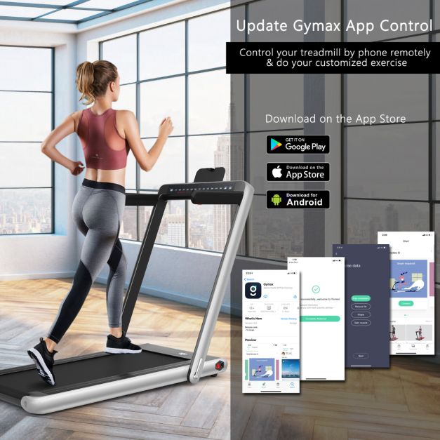 2-in-1 faltbares elektrisches Laufband - Silber - mit Bluetooth-Lautsprecher, doppelter LED-Anzeige und 40x100 cm Lauffläche
