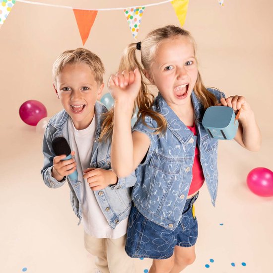 imoshion Karaoke-Set für Kinder und Erwachsene - Bluetooth-Lautsprecher mit drahtlosem Mikrofon - Soft Blue
